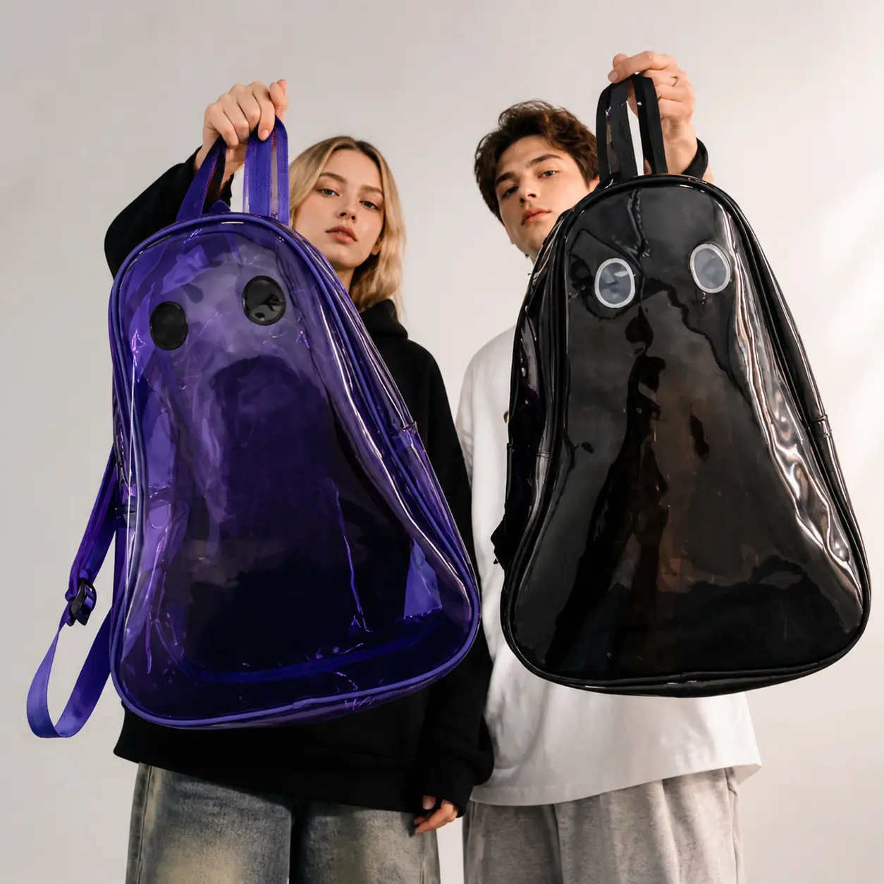 Spooky Ghost Motif Halloween Backpack, Waterproof PVC Unisex Bag with Air Cushion Straps, 20-35L Capacity, Fits 13in Laptop for School/Travel & Casual Use