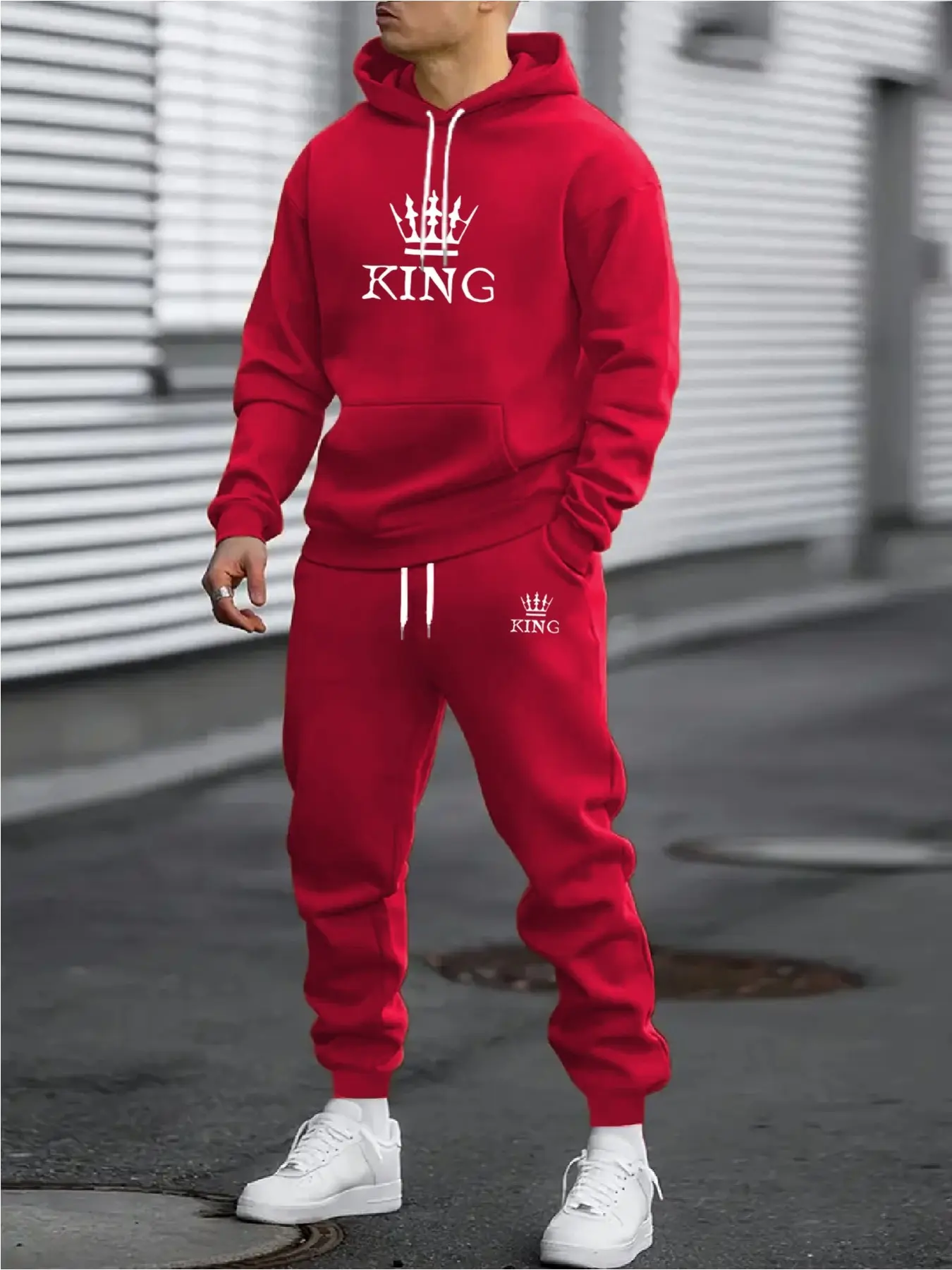 New Fashion Hooded Sweatshirt Set, Bad Boy KING Crown Letter Print Drawstring Sweatshirt And Pants 2Pcss Outfit, Men'S Showcasing Unique Charm, Full Of Youthful, Daily Commute Running Fitness Men'S 2Pcss Set, Exquisite Gift, Holiday Present