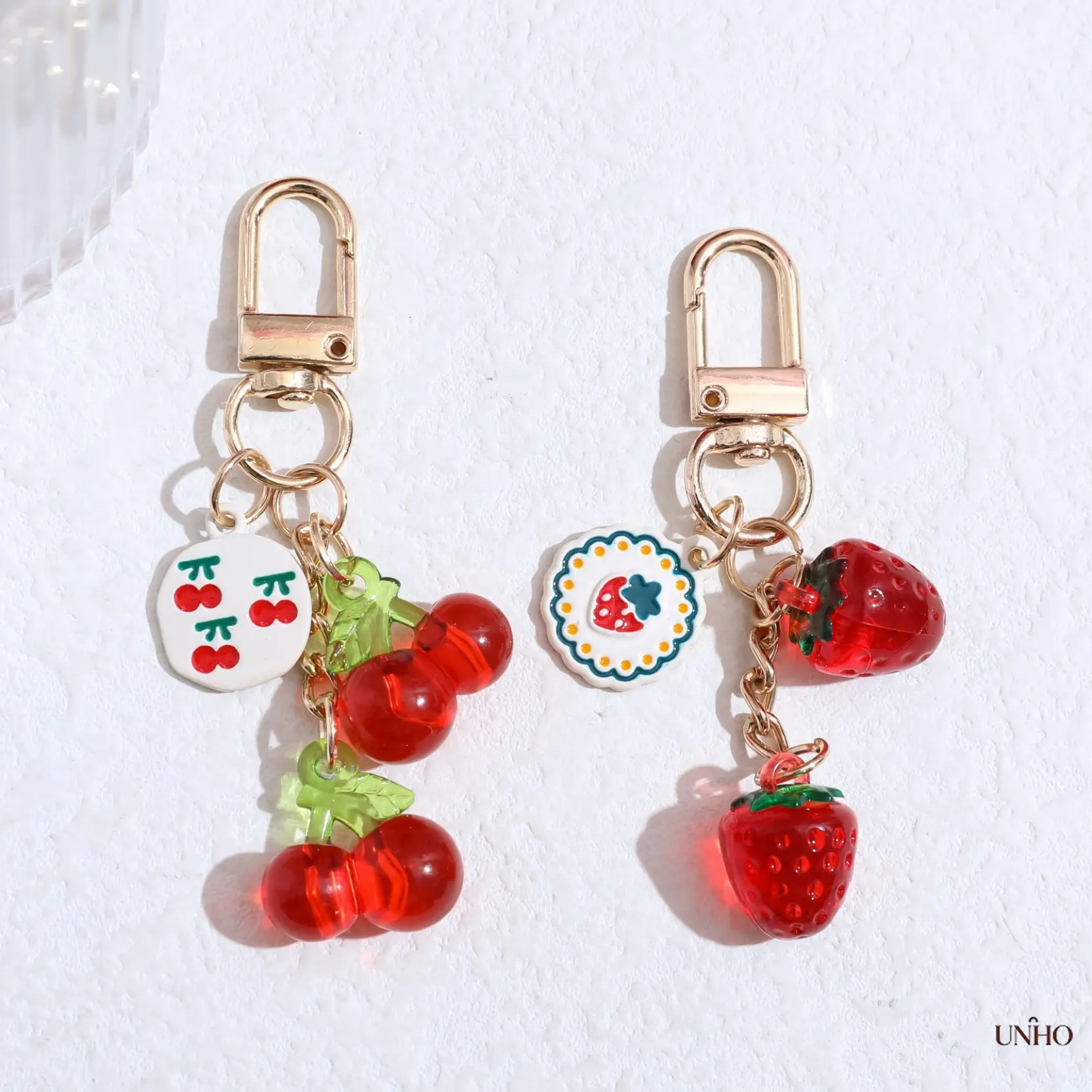 3D Stereo Strawberry-Cherry Decorative Keychain, Cute Fruit Charm Everyday Wear Bag Accessory for Handbag Strap, Backpack, Mobile Phone Strap, Decorative Key