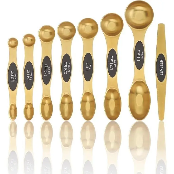 Measuring Spoons Set of 8 – Stainless Steel Stackable -Sided Spoons with Leveler, Fits  Jars, Baking & Cooking Kitchen Tools