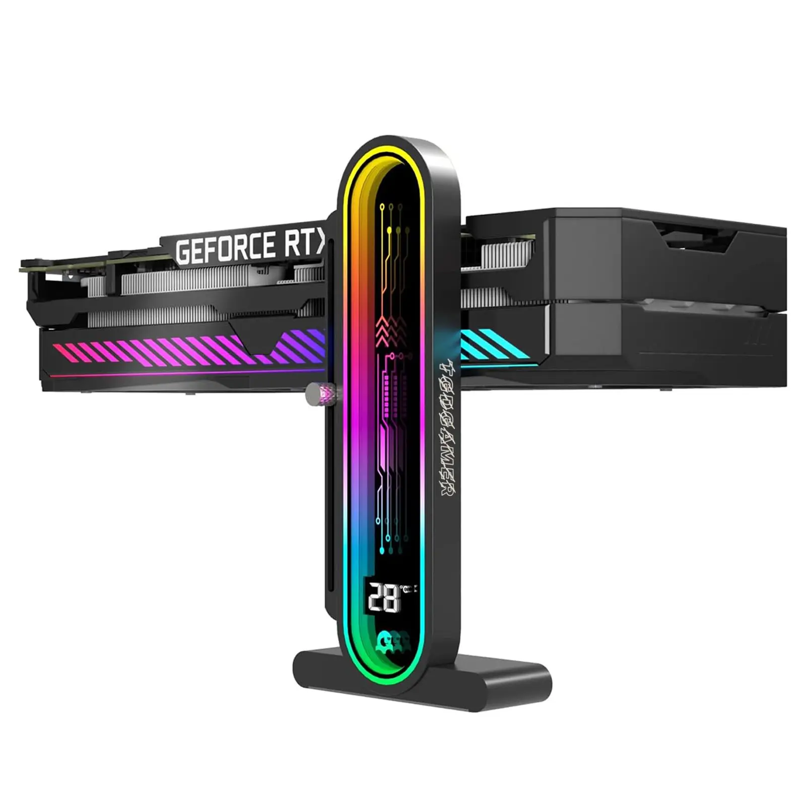 TGDGAMER GPU Support Bracket Gaming with ARGB, Temp Display & Height Adjustable, Adjustable Graphics Card Holder, Universal 5V 3-Pin GPU Stand, Ambient Case Temp Monitor, Fits Most GPUs, Black & White Available