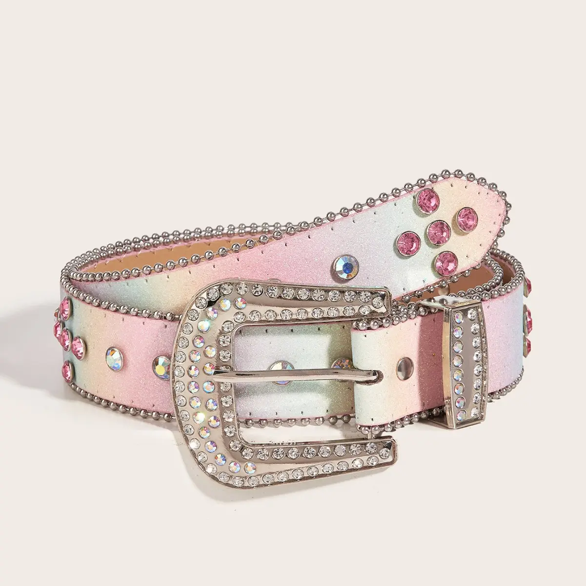 Women’s Rhinestone Decorated PU Leather Belt, Sequins & Leopard Sunflower Printed Strap, Sparkly Crystal Oval Buckle, Fashion Wide Waist Belt Matching Jeans Summer Daily Outfits