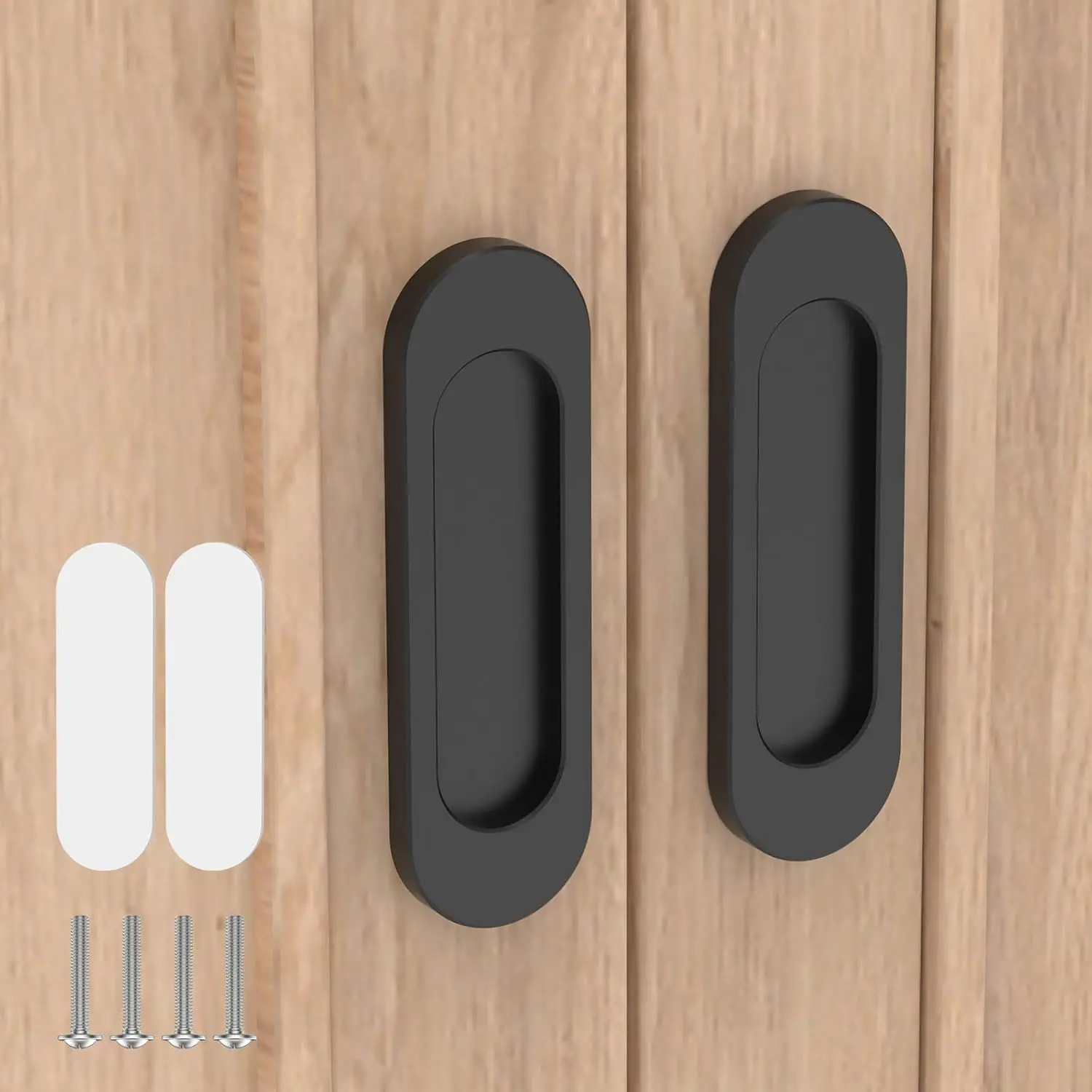 4 Inch Self Adhesive Door Handle, Cabinet Knobs, 2 Pack Black |  Alloy Stick  Sliding Door Handles for Push-Pull Glass Barn Doors, Screen, Closets, Windows, Bathroom