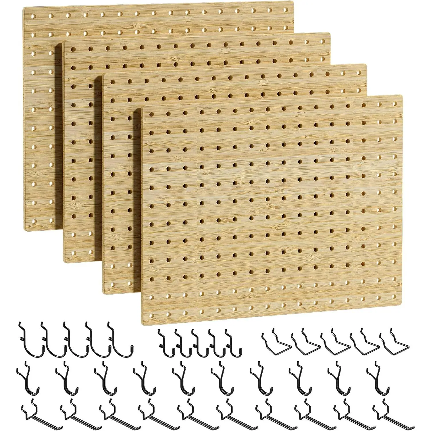 Pegboard Wall Organizer, 4 Panels, 16 x 12 in, 35 Hooks | Wall-mounted storage for tools, craft supplies, office essentials, kitchen accessories, and small hardware for garage use