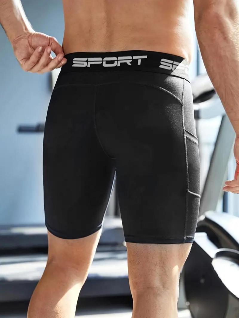 Men's Regular Fit Letter Print Sports Shorts, Athletic Wear Shorts, Casual Comfy Breathable Skinny Gym Shorts for Gym Workout Running, Men's Sport & Outdoor Clothing for Summer