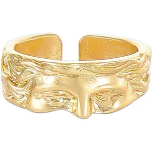 Gold Artistic Half Face Open Rings for Women,Personality Retro Index Finger Adjustable Statement Rings,Exquisite Band Bar Party Jewelry Gifts