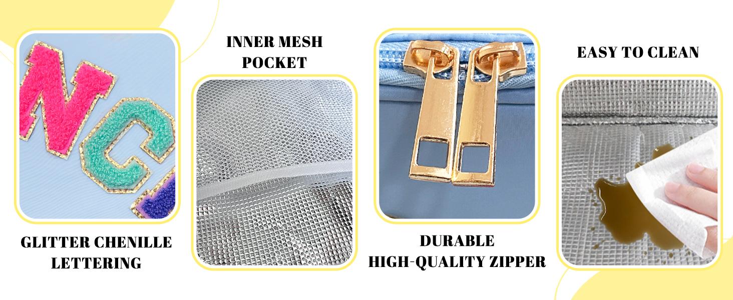 Insulated Lunch Bag with Adjustable Shoulder Strap, Nylon Preppy Lunch Box for Girls, Lightweight Leakproof Reusable Tote, Smiley Face Pattern, for School Travel Picnic, Pink – Bolsa de Almuerzo