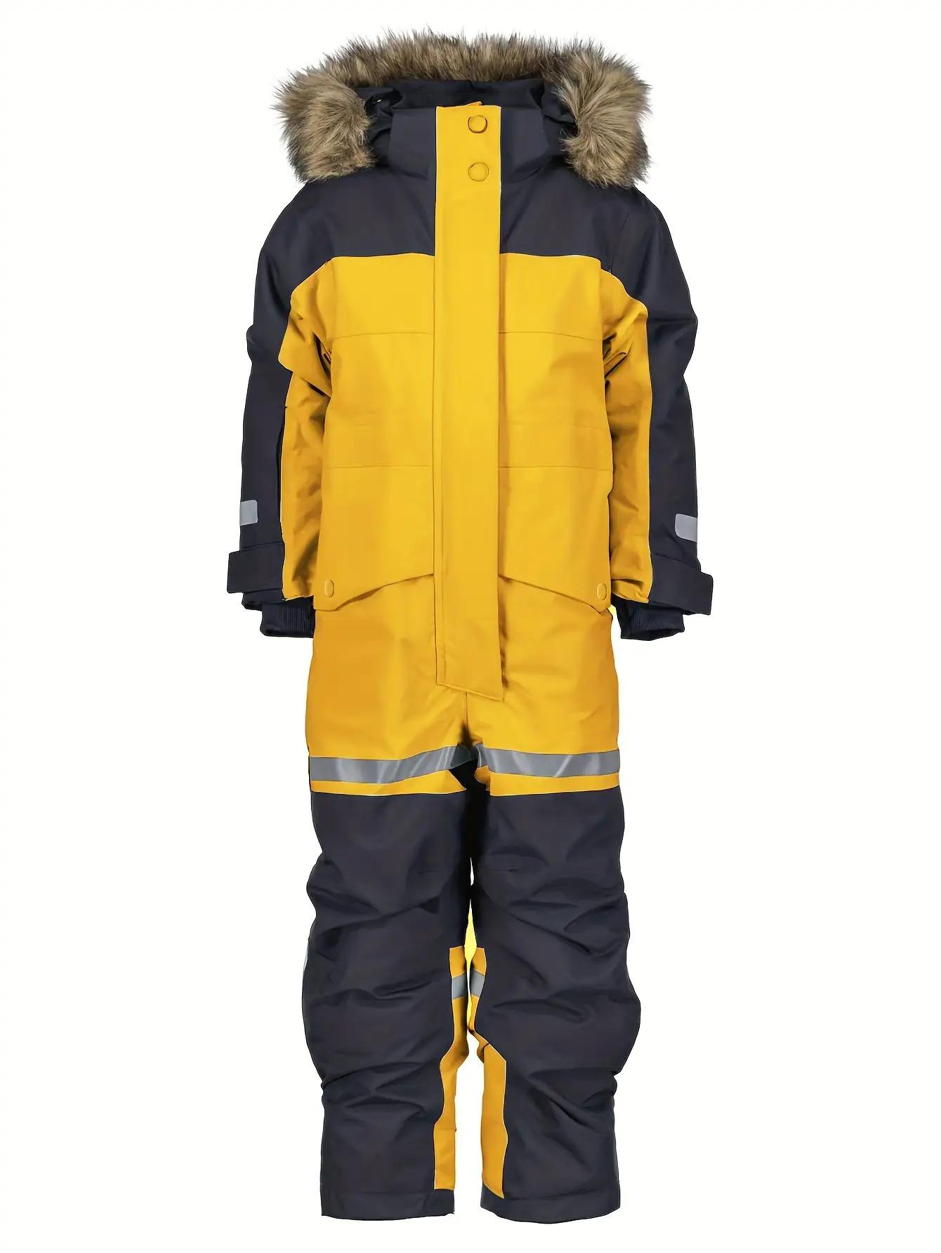 (New)[Windproof Snowsuit] Kids' Winter Ski Jumpsuit, Windproof Loose-Fit Snowsuit with Zipper Design 3-14 Years Old Boys and Girls Outdoor Warmth waterproof warm