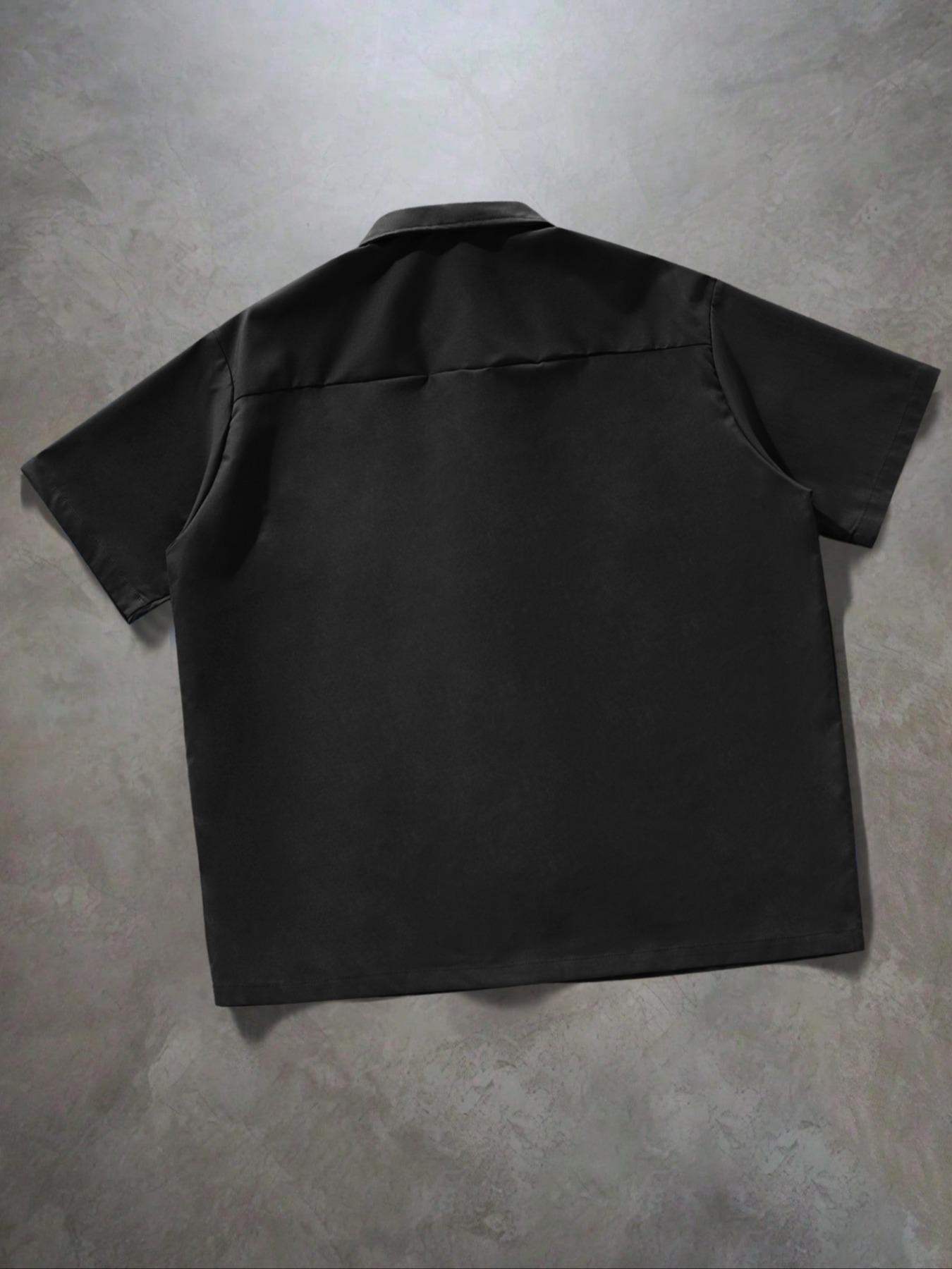 Men's Solid Pocket Short Sleeve Shirt, Button Up Pocket, Loose Casual Comfy Button Design Top for Daily Wear, Men's Clothes for Summer, Tropical