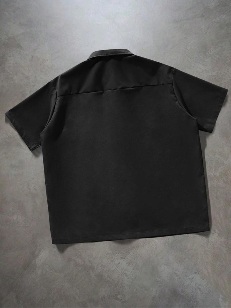 Men's Solid Pocket Short Sleeve Shirt, Button Up Pocket, Loose Casual Comfy Button Design Top for Daily Wear, Men's Clothes for Summer, Tropical