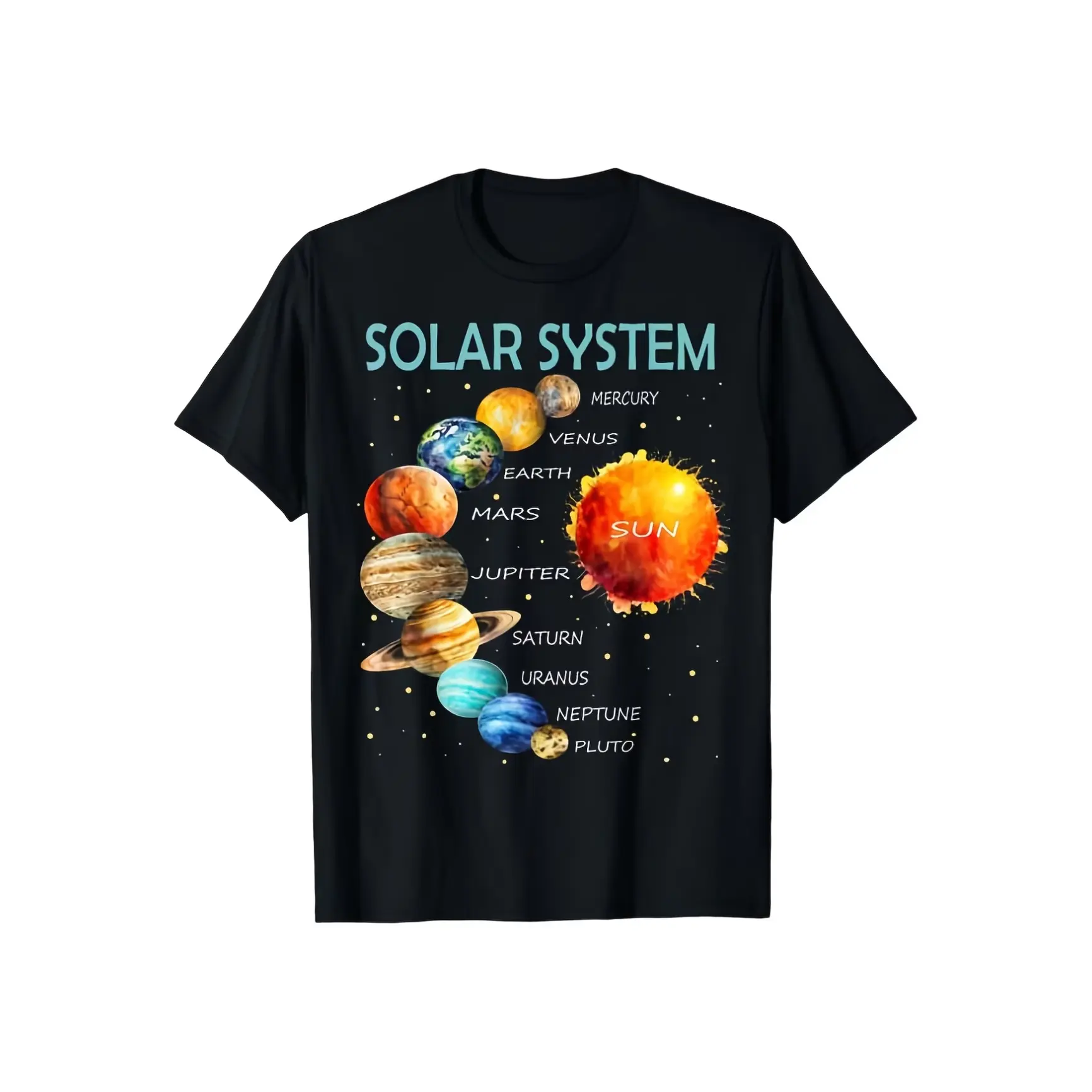 Solar System Planet Outer Space Graphic Short Sleeve T-Shirt, Astronomy Lover Casual Tee, Relaxed Fit Soft Breathable Womens Tops with Printed Craft, womens summer clothing summer outfits women, Trendy summervibes everyday outfit