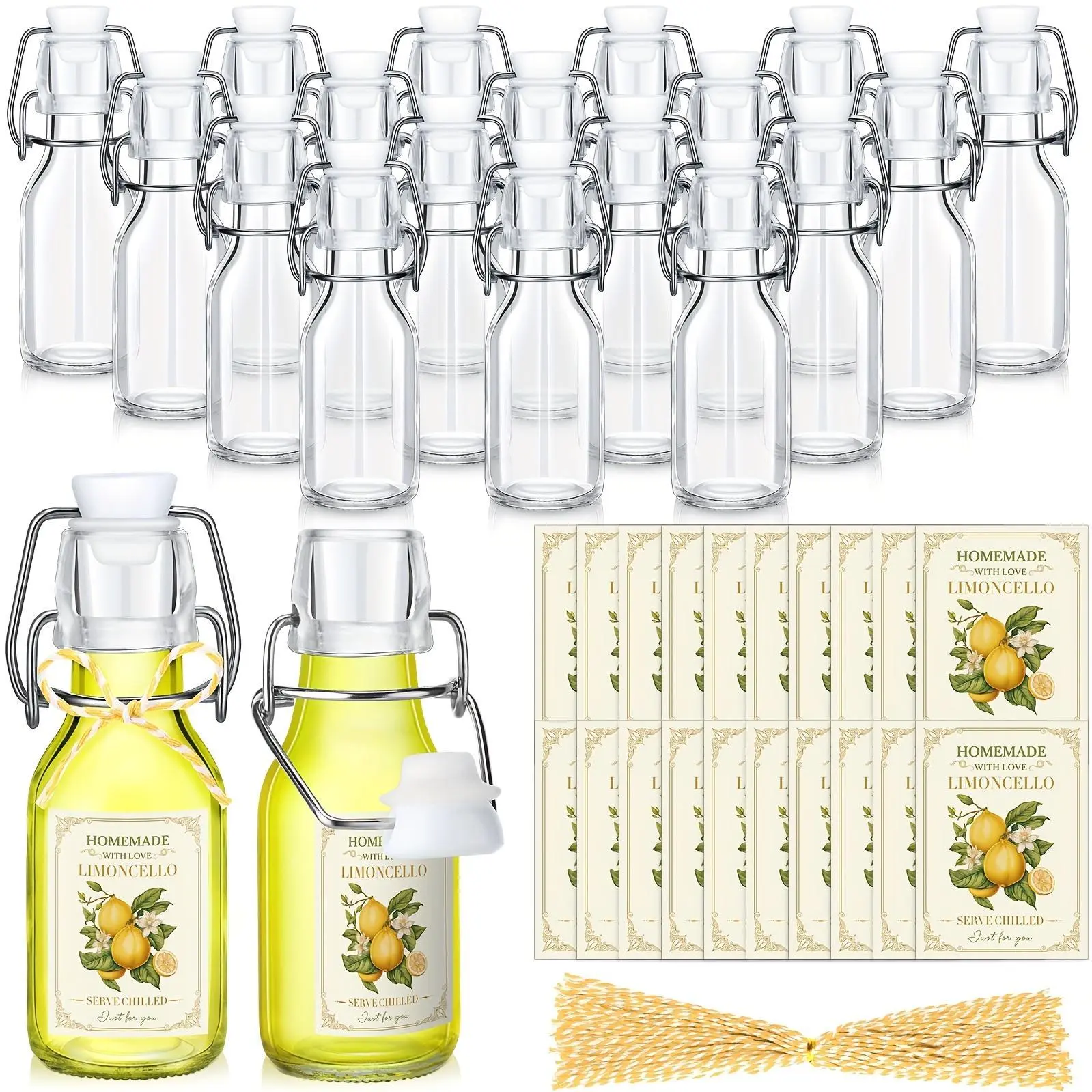 20 Sets (Bottles & Lids) 4oz Clear Swing/Flip-Top Glass Bottles with Airtight Caps - PVC-Free Limoncello, Beer, Homemade Liquor Bottles for Home Brewing, Wedding Favors, Party Supplies, Italian Liqueor Bottling - Classic Oval Glass Bott