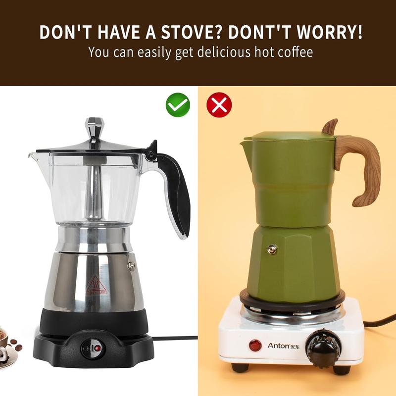 Cafeteras Electricas Modernas Moka Pot, Italian Coffee Espresso Machine, 6 Cup Cuban Coffee Maker with Detachable Base & Overheat Protection, Greca Electrica De Cafe  for Travel