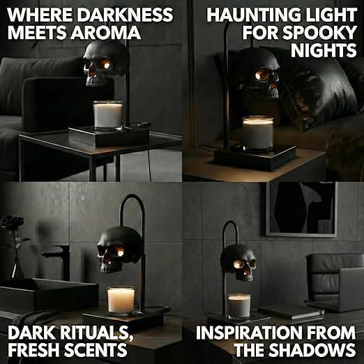 Skull Candle Warmer Lamp with Timer & Dimmer – Adjustable Height Gothic Candle Lamp (Candles Not Included)