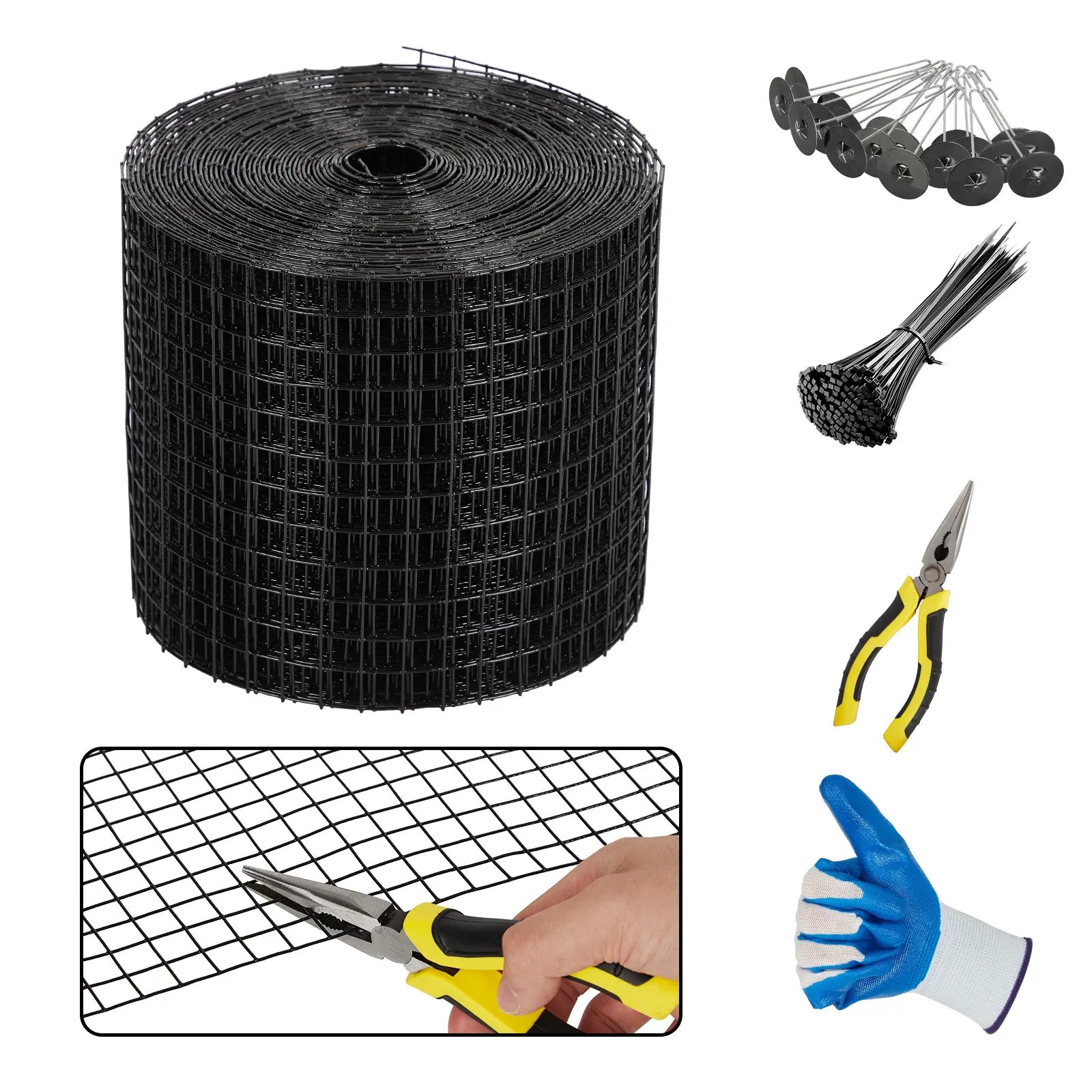 Garvee Solar Panel Bird & Critter Guard Mesh – 6in x 120ft Heavy Duty Rust-Proof PVC-Coated Wire, 1/2" Grid with Fastener Clips, Cable Ties, Gloves & Pliers for Professional Solar Panel Protection