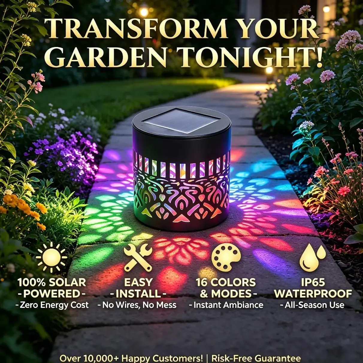 7-Color Changing Solar Mandala Wall Light Projector, IP65 Waterproof Outdoor Decorative Lighting for Garden, Patio, Backyard, Fence & Yard, Solar Powered Mandala Projection Light