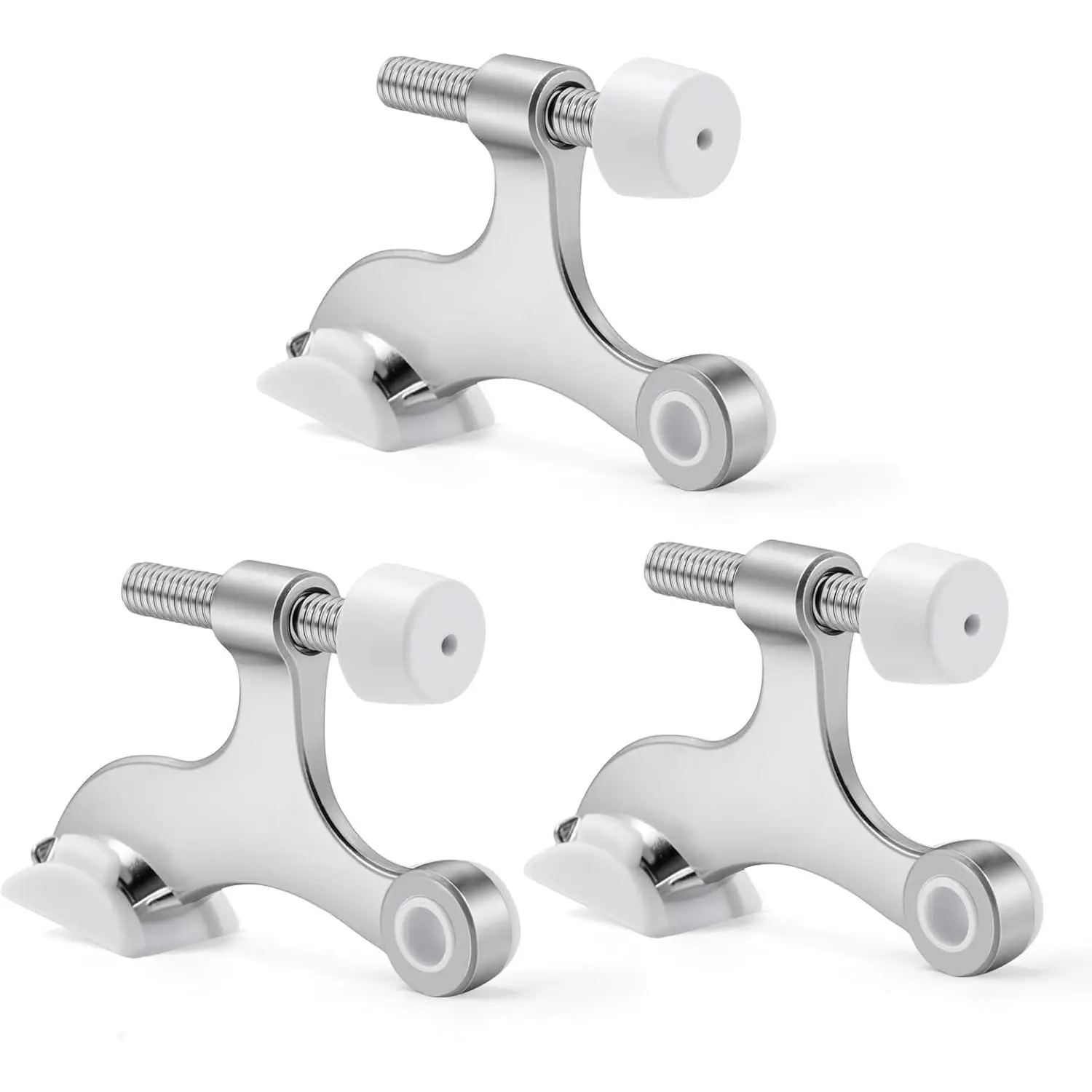 Door Stopper Hinge , Adjustable Heavy Duty Hinge Door Stopper, 2-1/2" x /4'' Hinge Pin Door Stop with White Rubber Bumper Tips, Satin Nickel