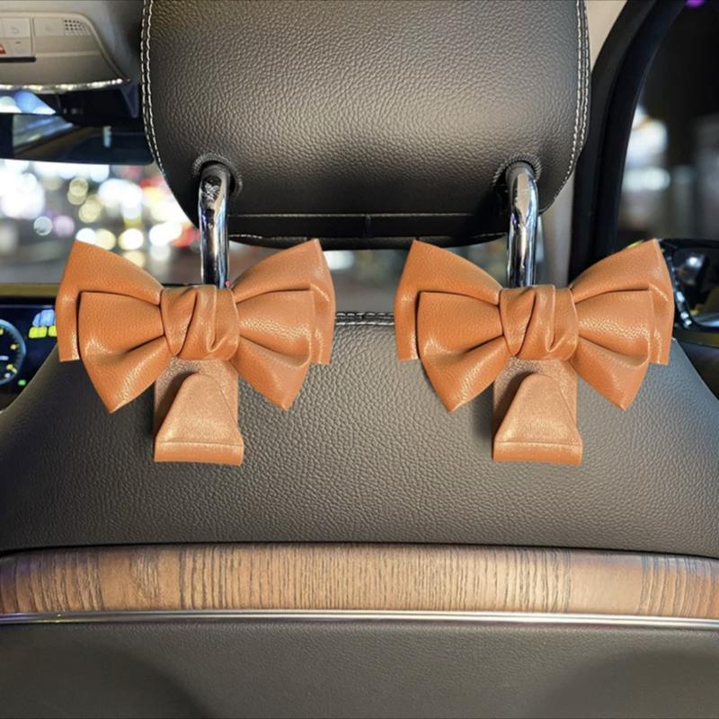 Cute Bowknot Car Seat Back Hooks 2Pcs, Premium Leather Dual Capacity Car Storage Hooks, Easy Install Interior Car Accessories Must Have,Cute Car Accessories for Women