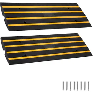 Set of 2 Heavy-Duty Rubber Curb Bridges, 48-Inch Low Clearance Driveway Gutter Ramps for Vehicles, Featuring Built-in Water Drainage Channels for Sidewalks, Garages, and Loading Docks