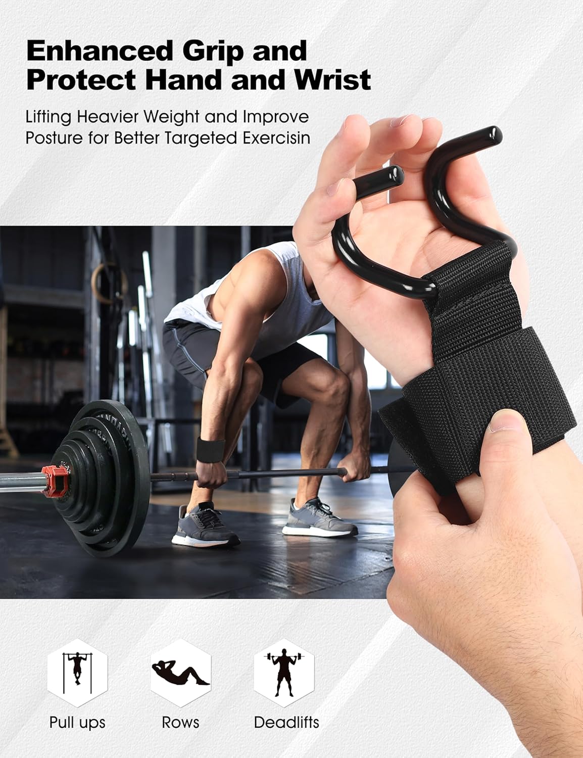 Weight Lifting Hooks for Men - Heavy Duty Wrist Straps for Pull-ups, Deadlift, Power Lifting - Padded Workout Grips for Weightlifting Weight Lifting Hooks for Men - Heavy Duty Wrist Straps for Pull-ups, Deadlift, Power Lifting - Padded Workout Grips for Weightlifting