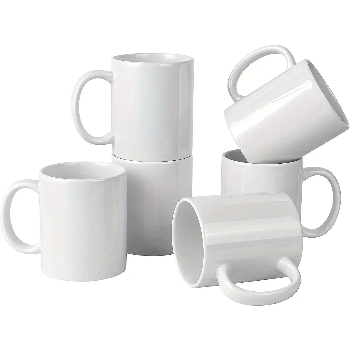 Set of 6 Ceramic Mugs for Sublimation, 11 Oz Capacity, Ideal for Customization & Heat Transfer Printing, Durable Kitchenware, Ceramic Coffee Mugs