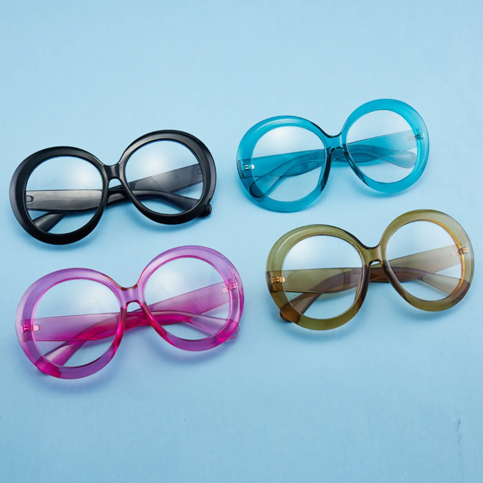 Oversized Round Glasses Frame Retro Clear Jelly Eyeglasses Fashion Circle Fake Glasses Lightweight Nerd Eyewear for Women Costume Party Travel