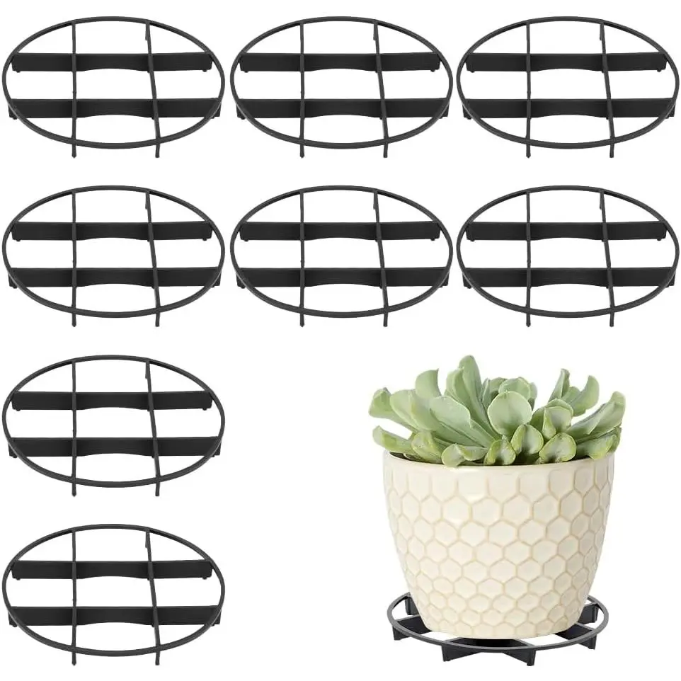 5.9 Inch   Drainage Rack Stand, 8 Pack Pot  Support Flower Pot Level  Support Holder Vase Lifter Bottom Drainer Risers  Root Prevention for Indoor Outdoor Garden, Black