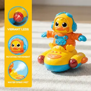 Electric Space Duck Toy with Lights, Music & Mist Spray – 360° Rotating Spinning Walking Toy for Babies & Toddlers 0–24 Months | Interactive Musical Sensory Gift Battery Operated