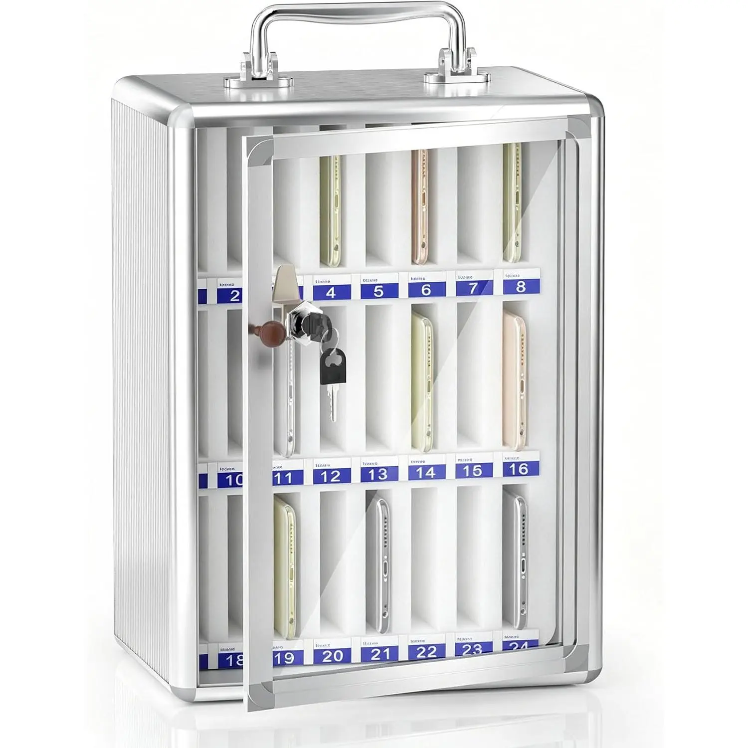 Alloy Cell Phone Lock Box, Phone Holder for Classroom, 24 Slots | Cell Phone Locker, Wall-Mounted Phone Storage Cabinet, Phone Holder with Lock for Classroom, Office, Can be Carried by Hand