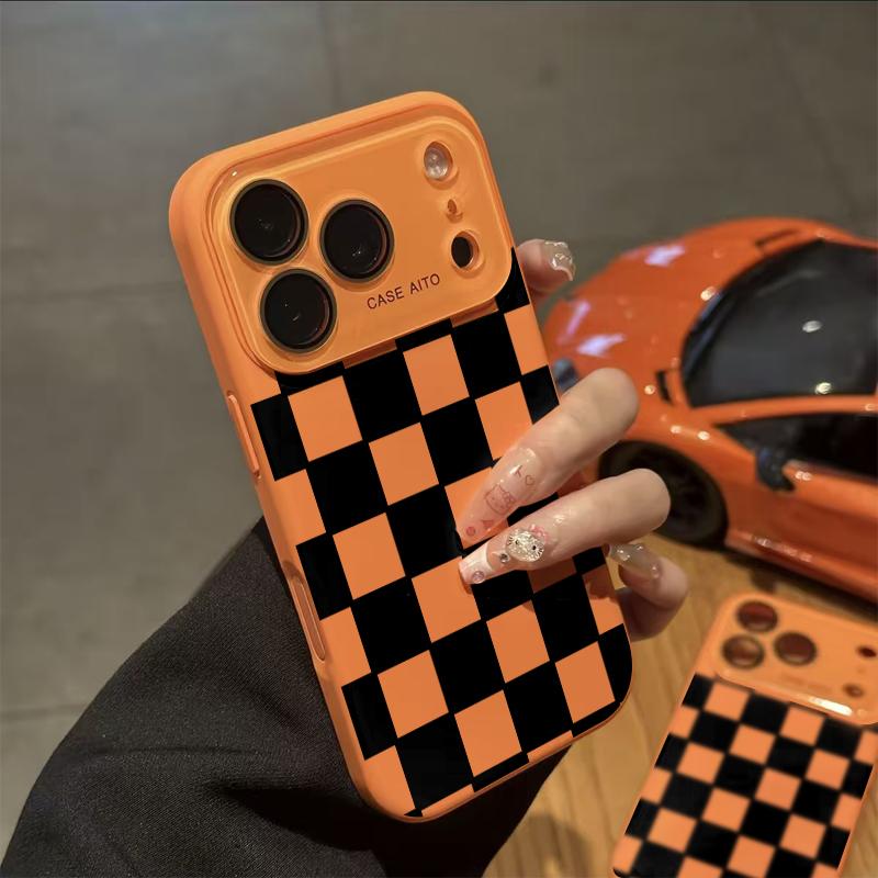 Dopamine Colored Checkerboard Pattern Ins Style Phone Case Ultra Skin Friendly Touch All Inclusive Lens Compatible with iPhone 17 16 15 14 13 12