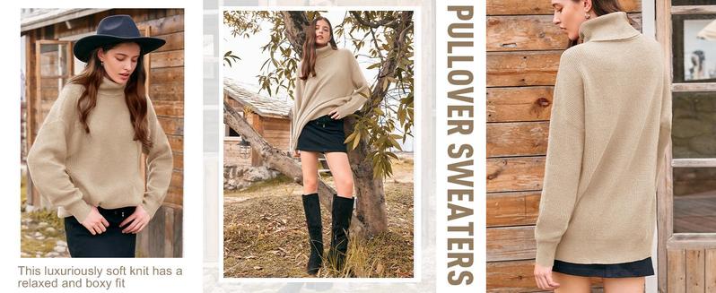 PiePieBuy Womens Turtleneck Oversized Sweater Batwing Chunky Pullover Sweater Casual Fall Loose Knit Jumper Top