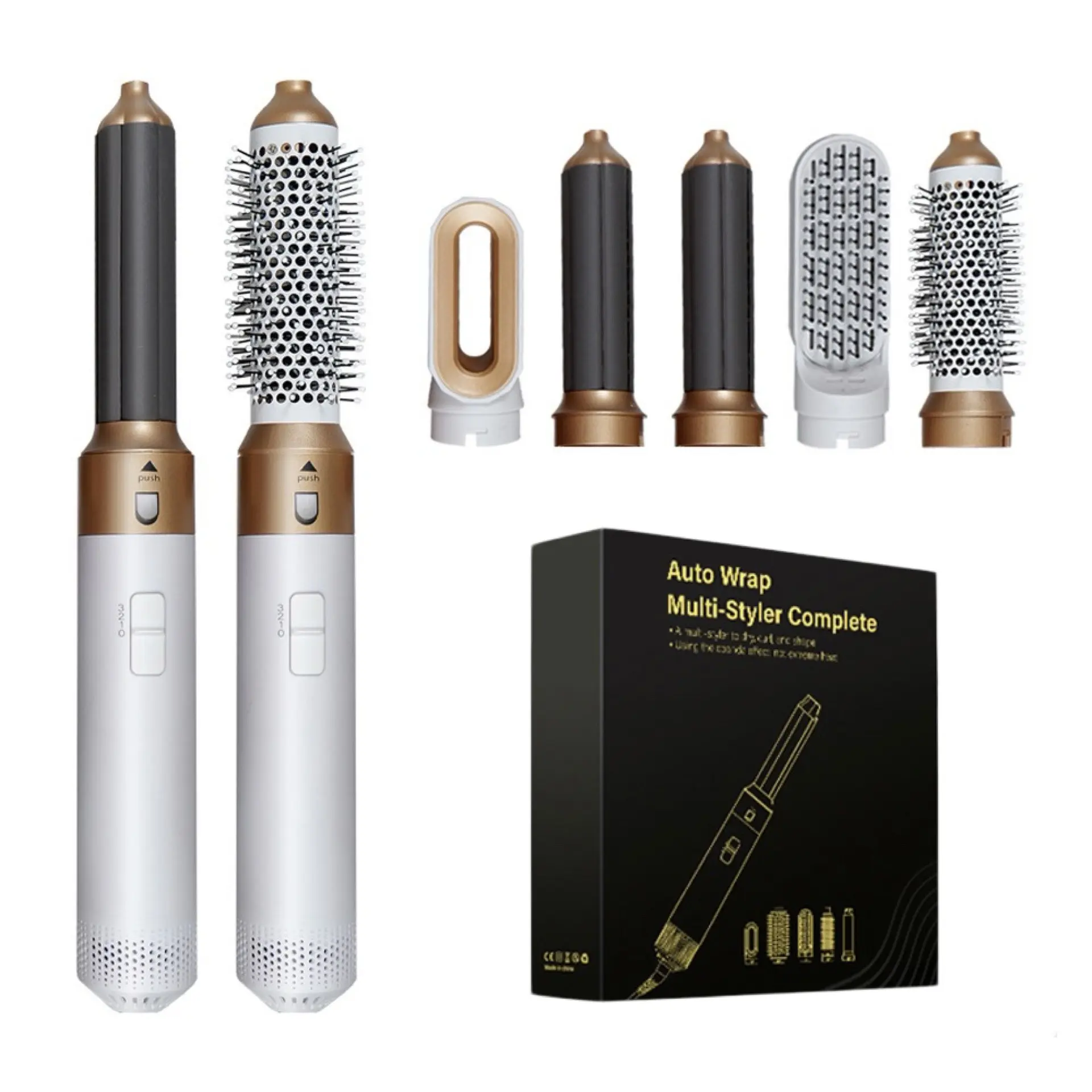 5-in-1 Copper Auto-Rotating Ionic Ceramic Hot Air Styler Brush &  Dryer Kit,  Tools with Leather-Accent Ergonomic Handle, Adjustable Temperature for Curling, Straightening