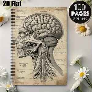 1 Spiral Coil Notebook 5.7x8.26 inch, Vintage Brain Anatomy Design, Premium Lined Pages, Durable Binding, Ideal for Medical Study Notes, Science Class Journal, College Student Supplies, Christmas Gift for Science Enthusiasts, Back to School Statione