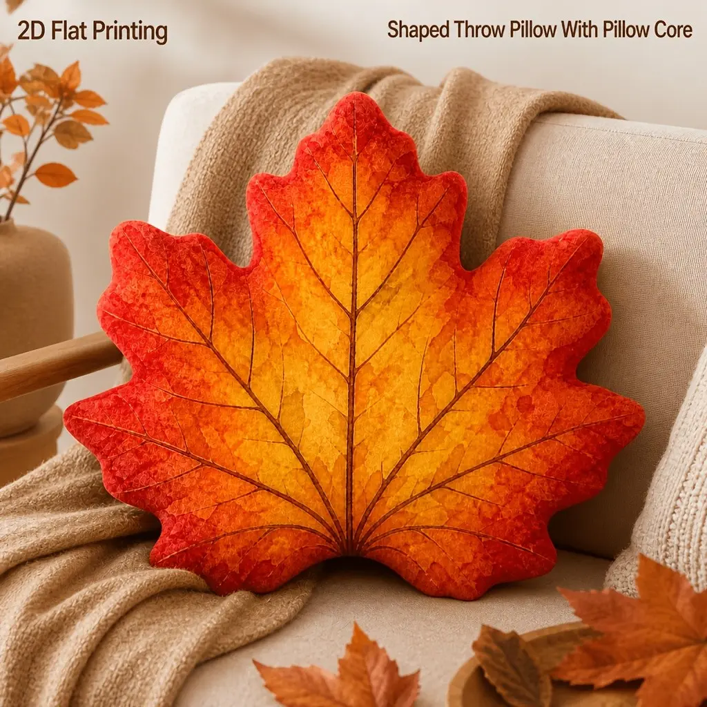 Maple Leaf Shaped Throw Pillow, Autumn Fall Theme Decorative Cushion, Orange‑Red Gradient Leaf Accent Pillow for Sofa Bedroom Living Room, Couch Cushion