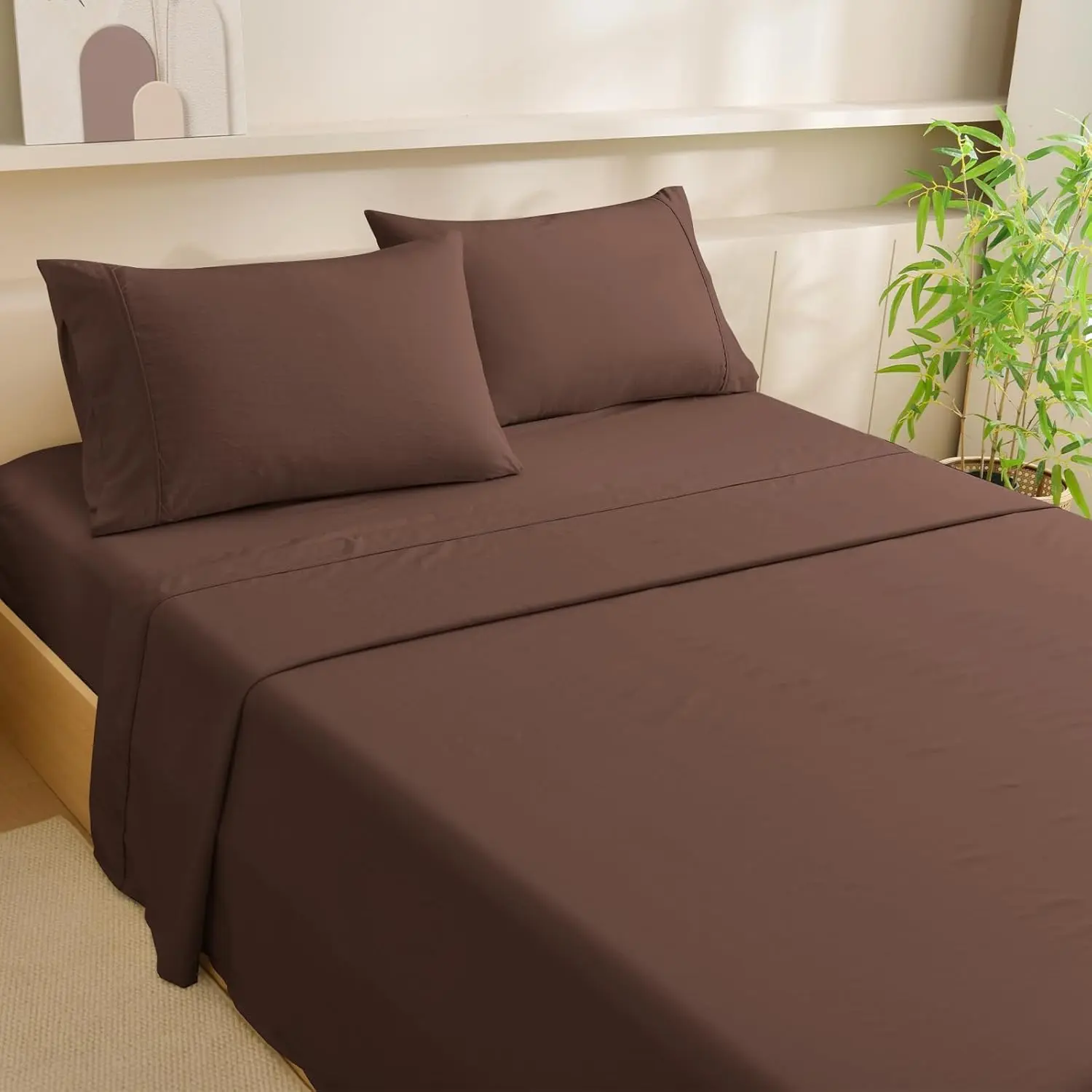 Cooling King Sheets Set, Rayon Derived from Bamboo Sheets, Luxury & Bedding Set with 16" Deep (King, Chocolate Brown)