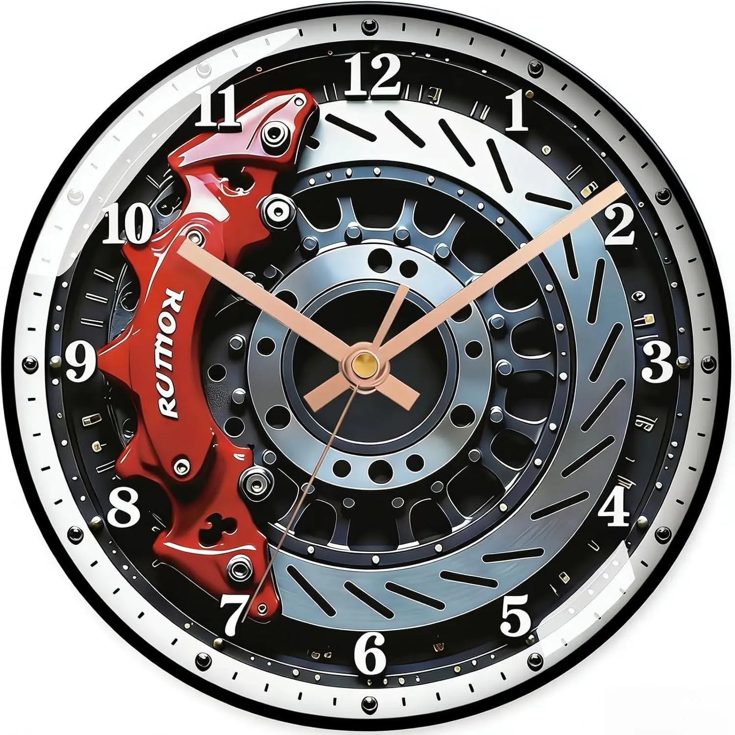 12-Inch Car Wheel Hub Wall Clock, Silent Battery Operated - Ultra-Realistic Graphic Design, 2D Flat Dial with HD Glass Lens, Man Cave Gadgets for Living Room, Garage Decor