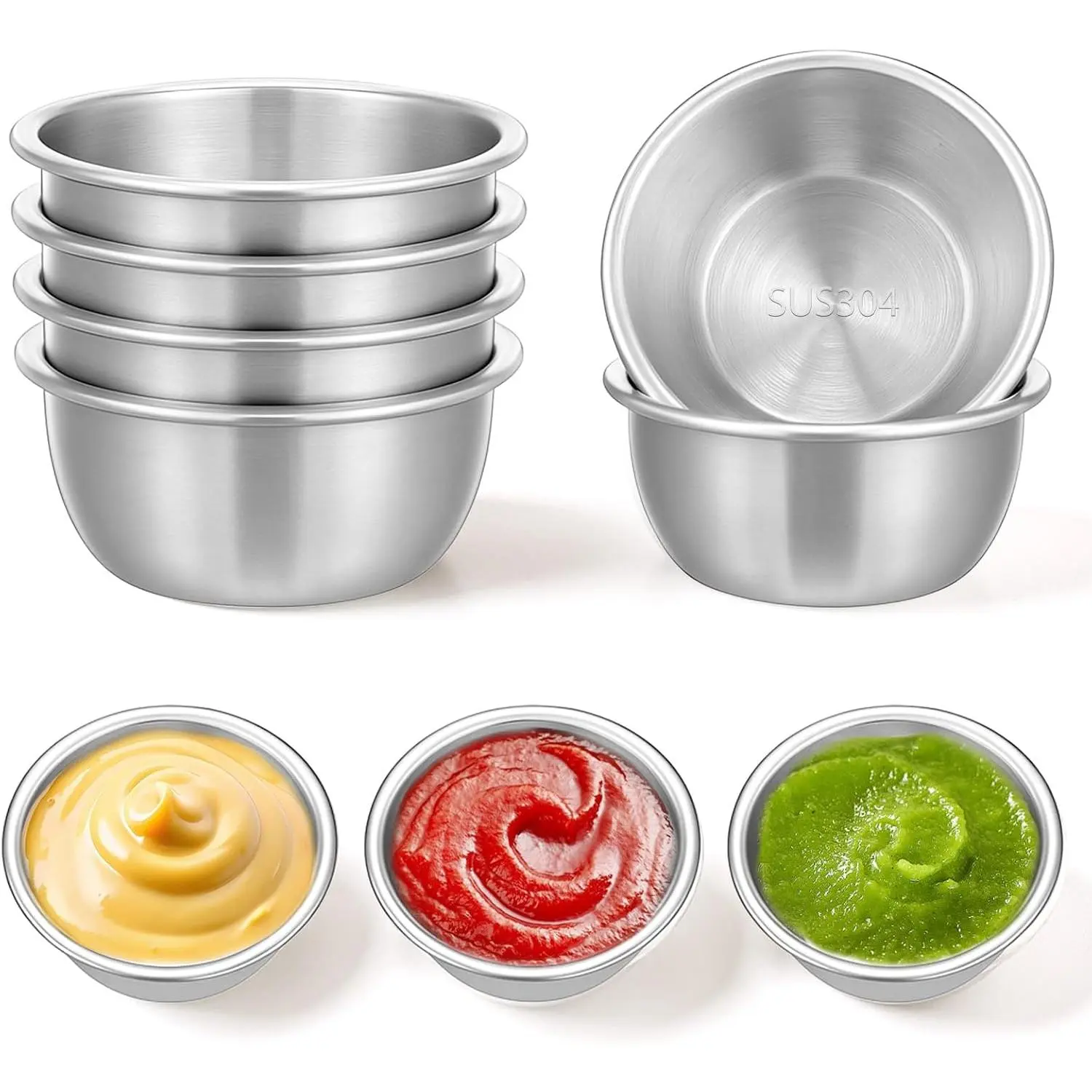 6 count 2.2 oz Stainless Steel Dipping Sauce Cup, Mini Sauce Cup  Metal Condiment Cups Ramekins Containers Pudding Condiment Cups for for  Party Restaurant ()