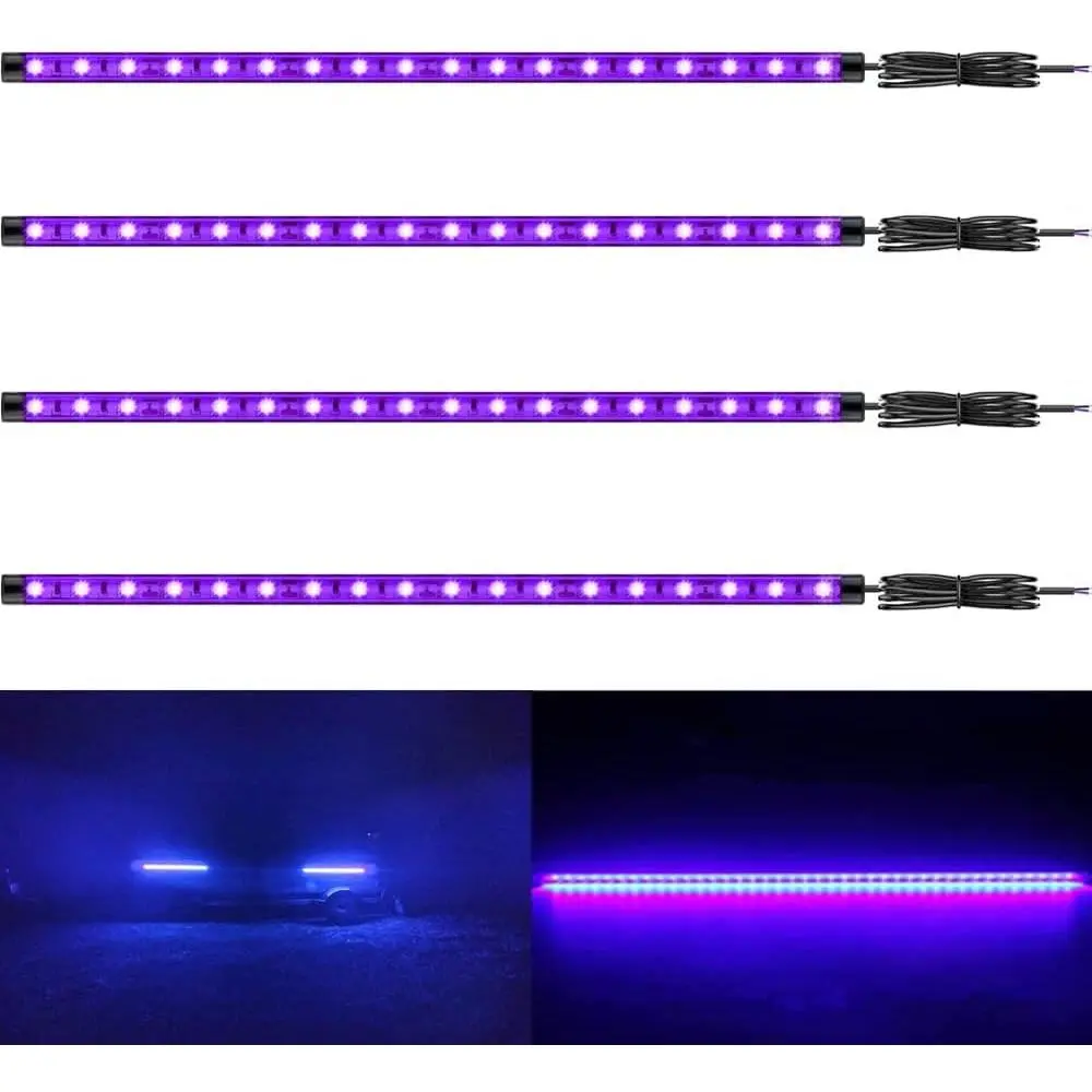 12V Marine Boat Ultra Violet UV Black Light LED Strip, Night Fishing Lights, 5050 LED IP67 Waterproof UV LED Strip for Pontoon Kayak Yacht Sailboat (4 Pcs 20'')