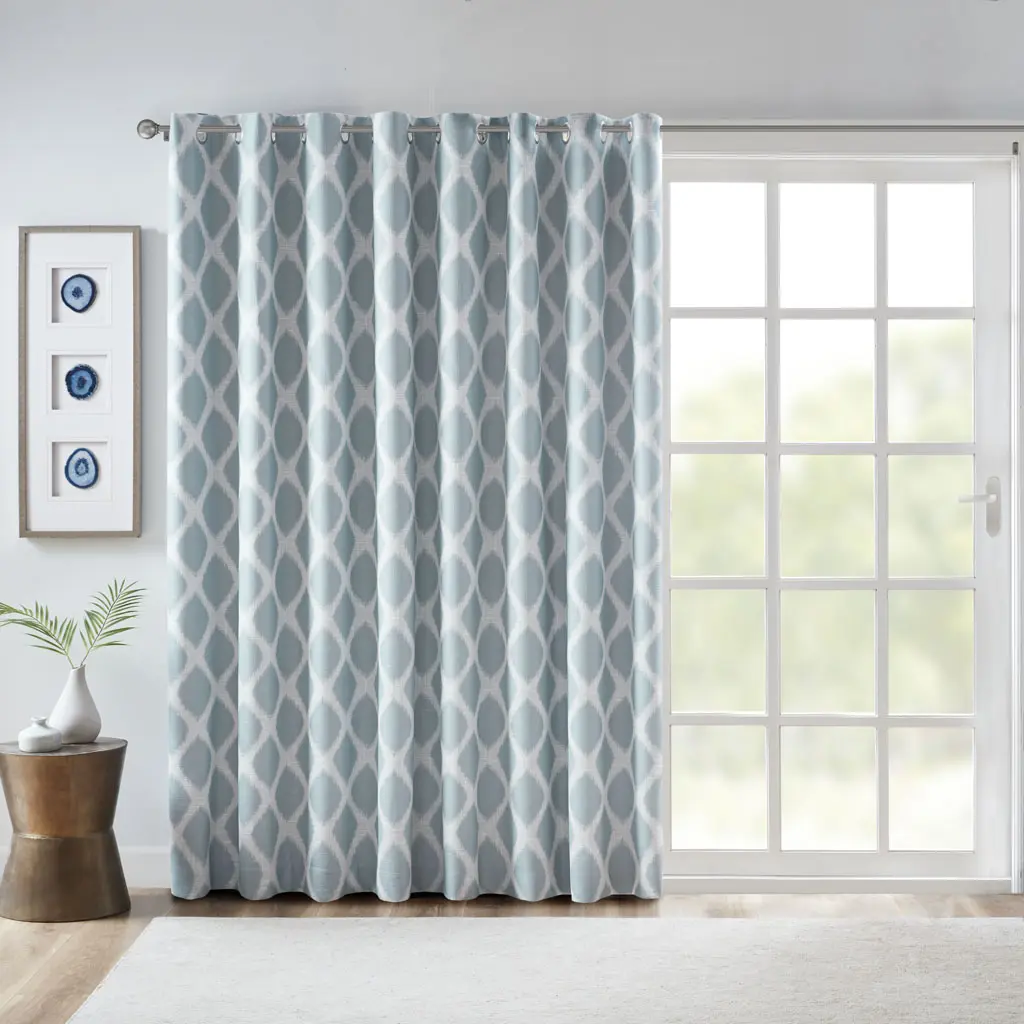 ARCH Printed Ikat Blackout Patio Curtain Single Panel, Light Blocking Outdoor Curtain for Porch, Patio, Gazebo, Waterproof Privacy Drape with Grommet Top, 1 Panel, 50 x 84 Inches, Blue and White Geometric Pattern, Home Furniture and Household
