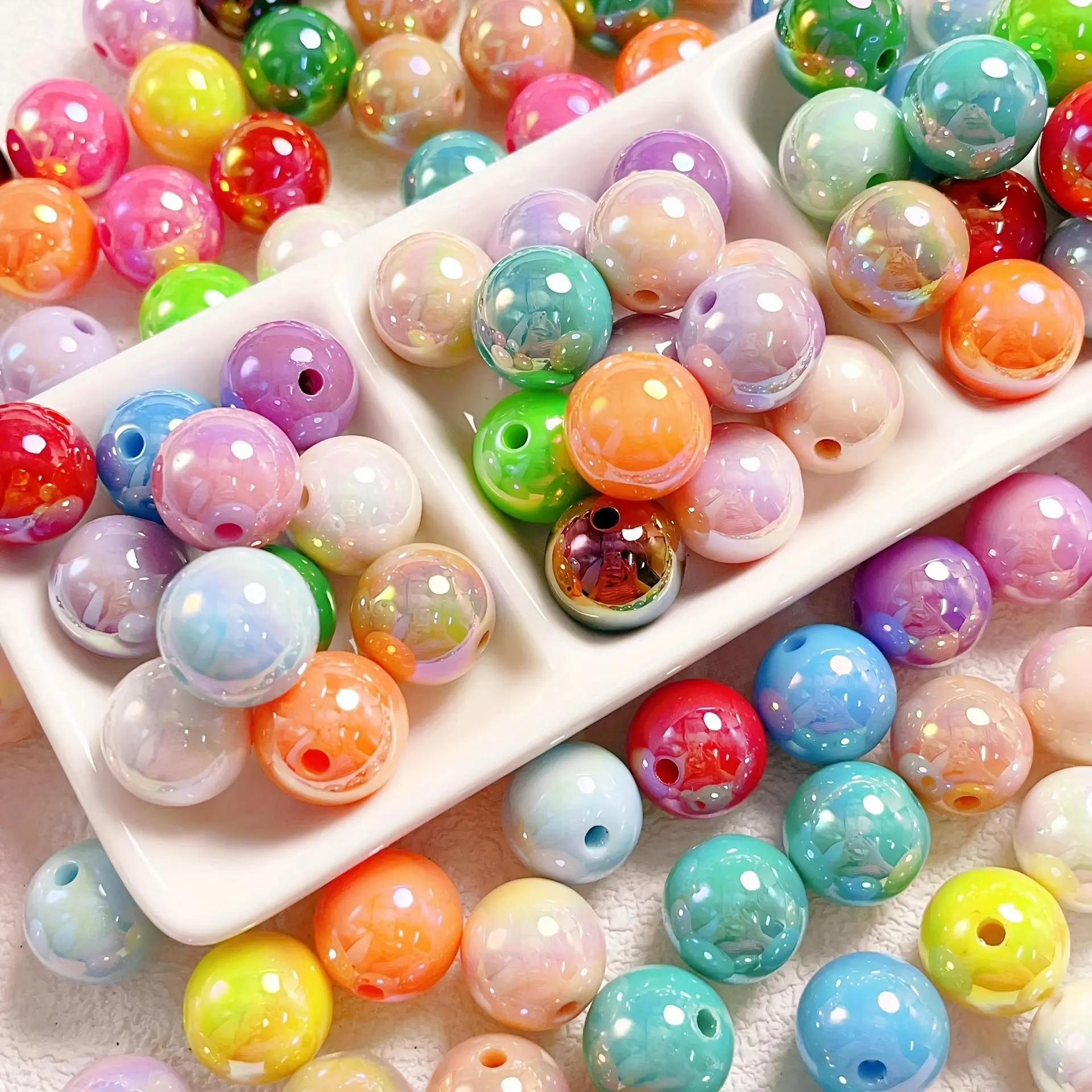 80pcs of 16Mm AB Color Straight Hole Round Beads, Handmade Material Semi-Finished Additions, Large String Beads Loose Beads Acrylic Beads, Suitable for Handmade Loose Beads Large String Beads, Mobile Phone Chains, Keychains, Bag Decoration