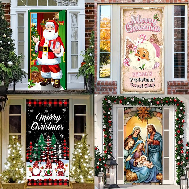 Christmas Santa Porch Banner, Durable Polyester Frame Decor, Vibrant Outdoor Holiday Decoration, 89.92cm X 184.91cm, Non-Fading Christmas Artwork
