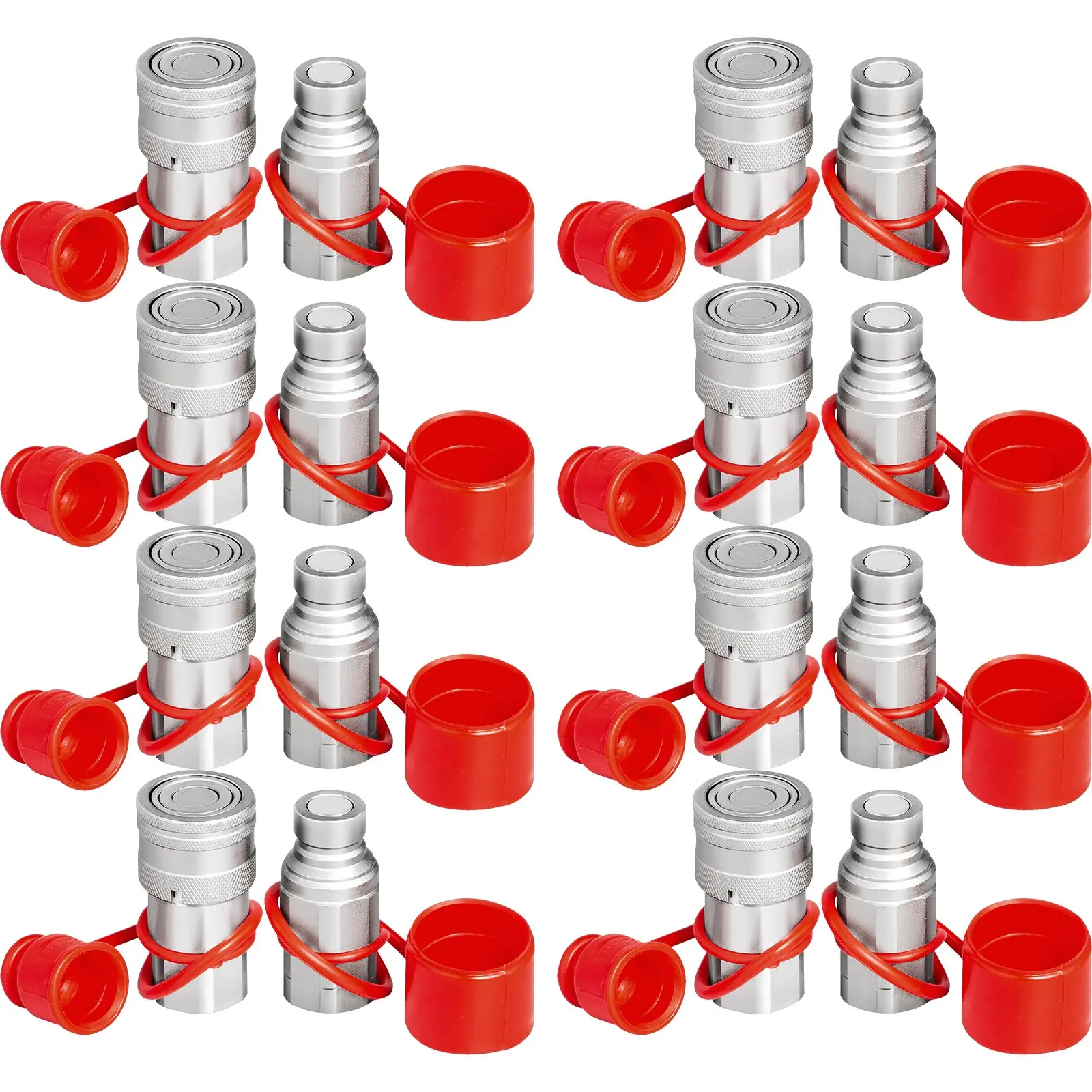 VEVOR Skid Steer Hydraulic Quick Connect 1/2 Body Hydraulic Coupler 1/2 NPT Hydraulic Coupling Quick Connect 8 Pairs Hydraulic Quick Coupler 27.6 MPa (ISO 16028) (8 Pairs)
