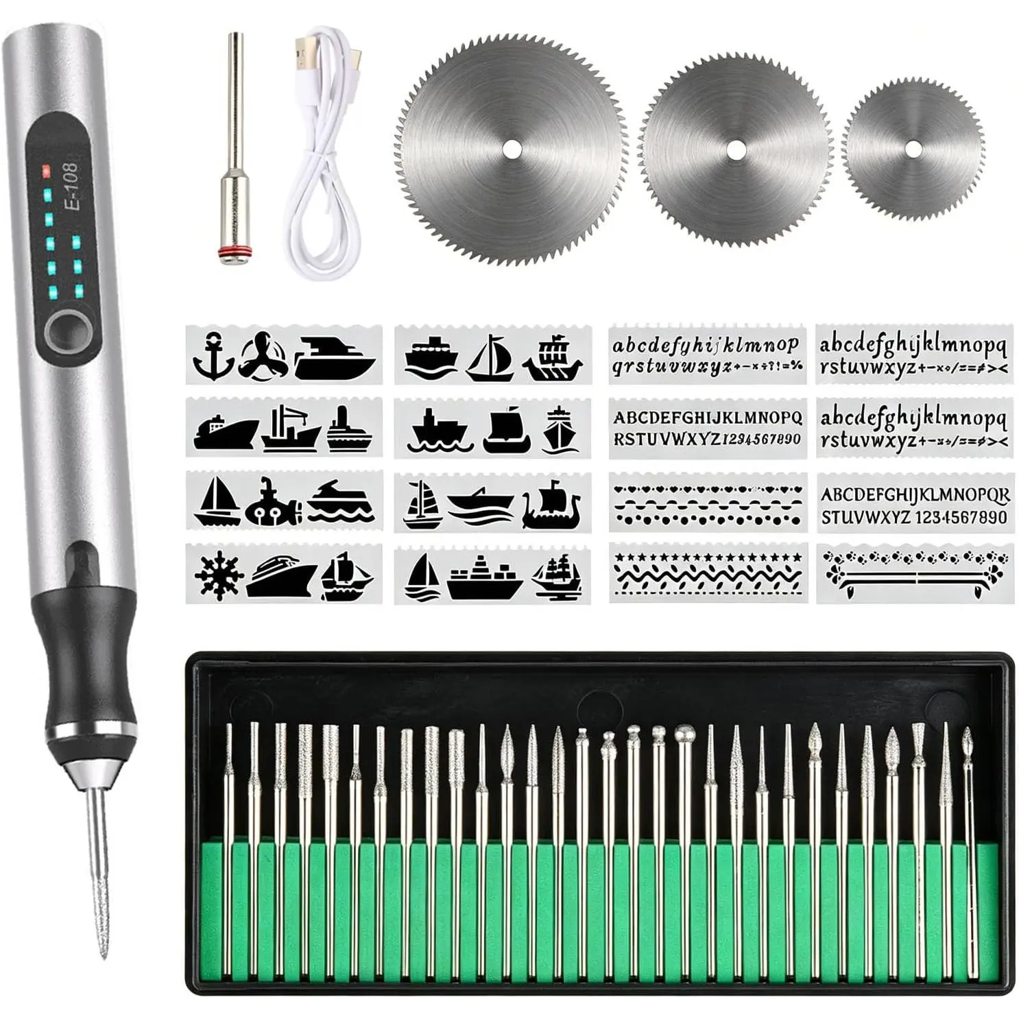 Cordless Engraving Pen, USB Rechargeable Electric Engraver Tool Kit with 34 Bits & 12 Stencils, Portable Etching Pen for Metal, , Glass, Ceramic &  - DIY Craft Engraving Tool()