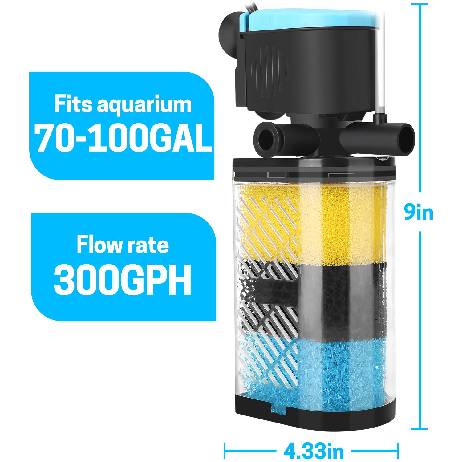 Filter 3-Stage in-Tank Filter Internal Fish Tank Filter Turtle Filter for 10-100 Gallon Fish Tanks with Dual Water Outlet & Aeration aquarium filter multiple function Aquarium Interna Turtle Tank Filters Submersible Internal