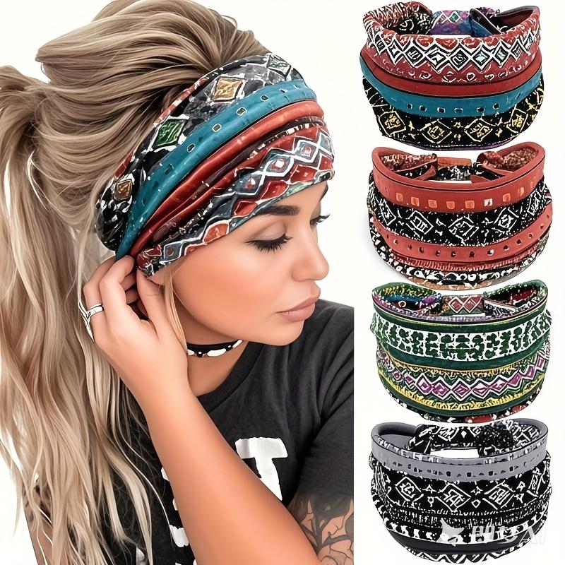 8pcs/Set Wide Floral Turban Headbands for Women/Men, Vintage Wrap for Sports, Workout.Soft Headbands-Fashion Elastic Hair Masks, Luxury Gift Hair Sweatbands.Non-Slip Knotting for Running Sports, Yoga Turban Hair Bands Hair Accessories for Daily Use
