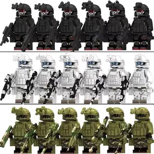 6pcs multi-style ghost camouflage tactical building block minifigures, compatible with standard interlocking building blocks, fully equipped with complete tactical decorative accessories, DIY assembly collectible figure display set