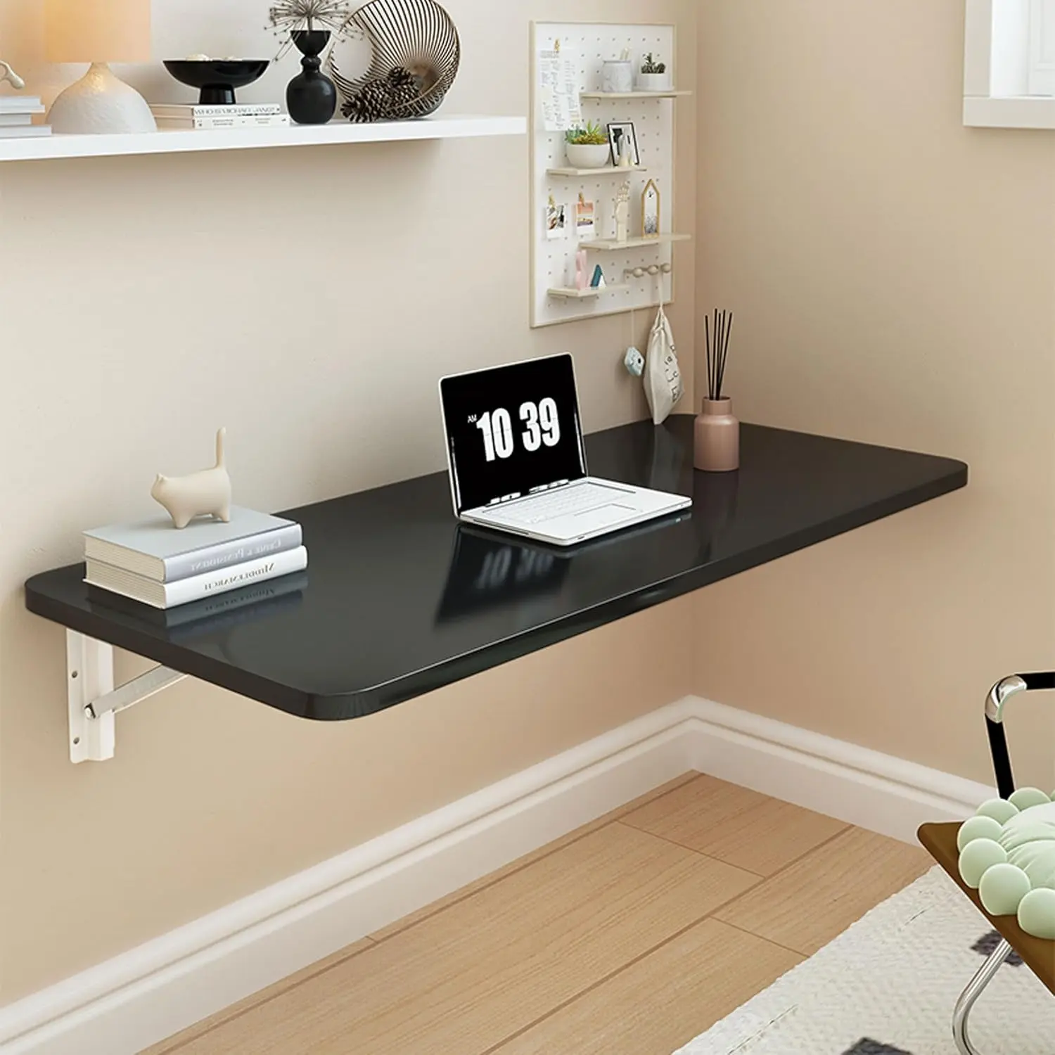 Wall Mounted Folding Table,Floating Desk for Wall, Fold Down Table for  Laundry Room,Office  Workstation,Study Work Bench, Kitchen Dining (Black 27.6×15.7inch