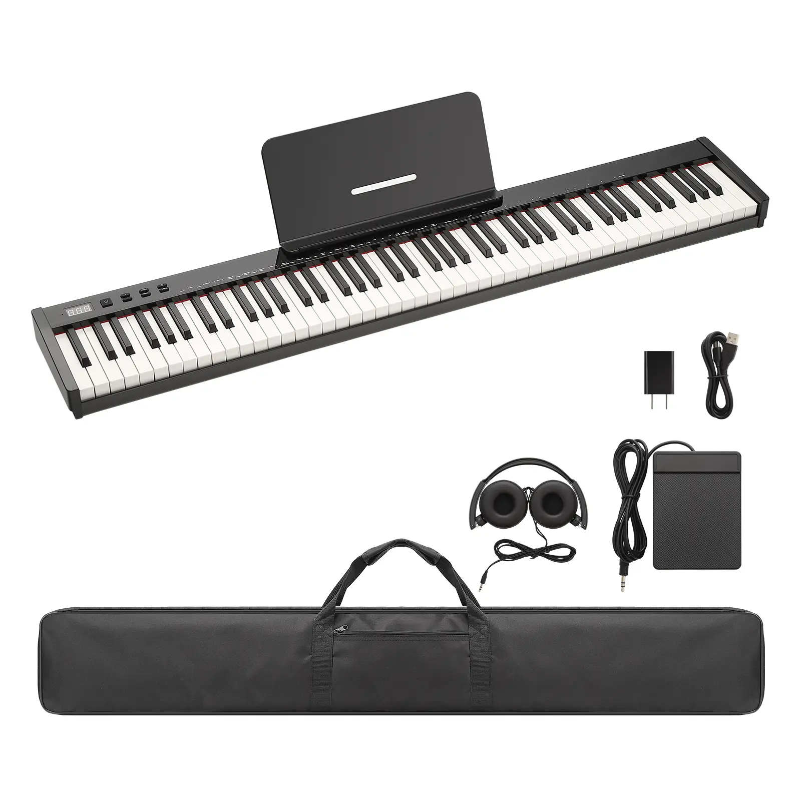 【GAOMON】88 Key Digital Piano with Stand, Semi-Weighted Full Size Keyboard for Beginners Adults, Portable Electric Piano with Bluetooth MIDI, Headphones, Pedal, Bag, Black