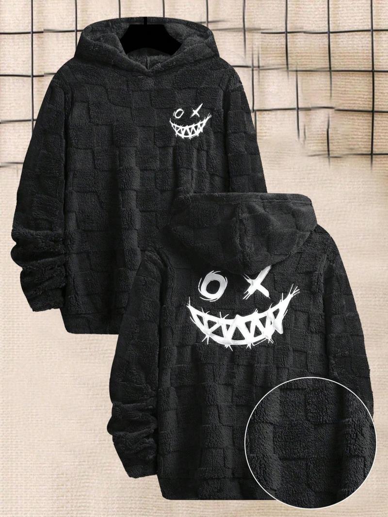 Men's Thermal Lined Graphic Drop Shoulder Hoodie, Fashion Casual Regular Fit Hooded Sweatshirt for Daily Holiday Outdoor Wear, Men Clothes for Fall & Winter,  Valentine Gifts for Him