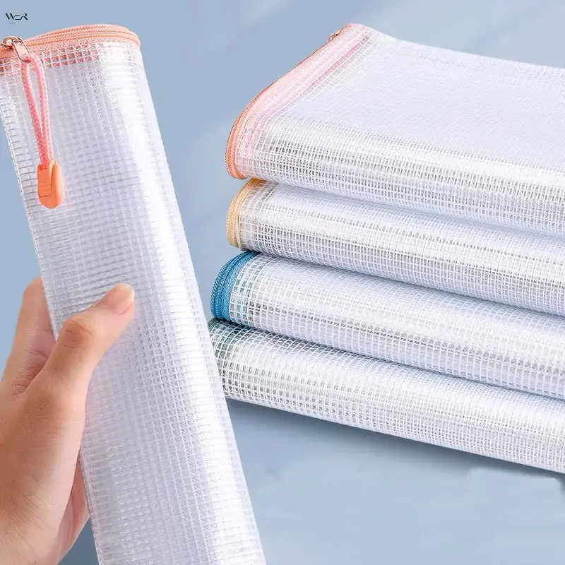5/10/20Pcs Mesh Zipper File Pouches, 33x24cm Waterproof EVA Document Bags, Macaron & Morandi Color Zipper Bags, Transparent Grid Storage Pouch for Stationery, Documents, Cosmetics